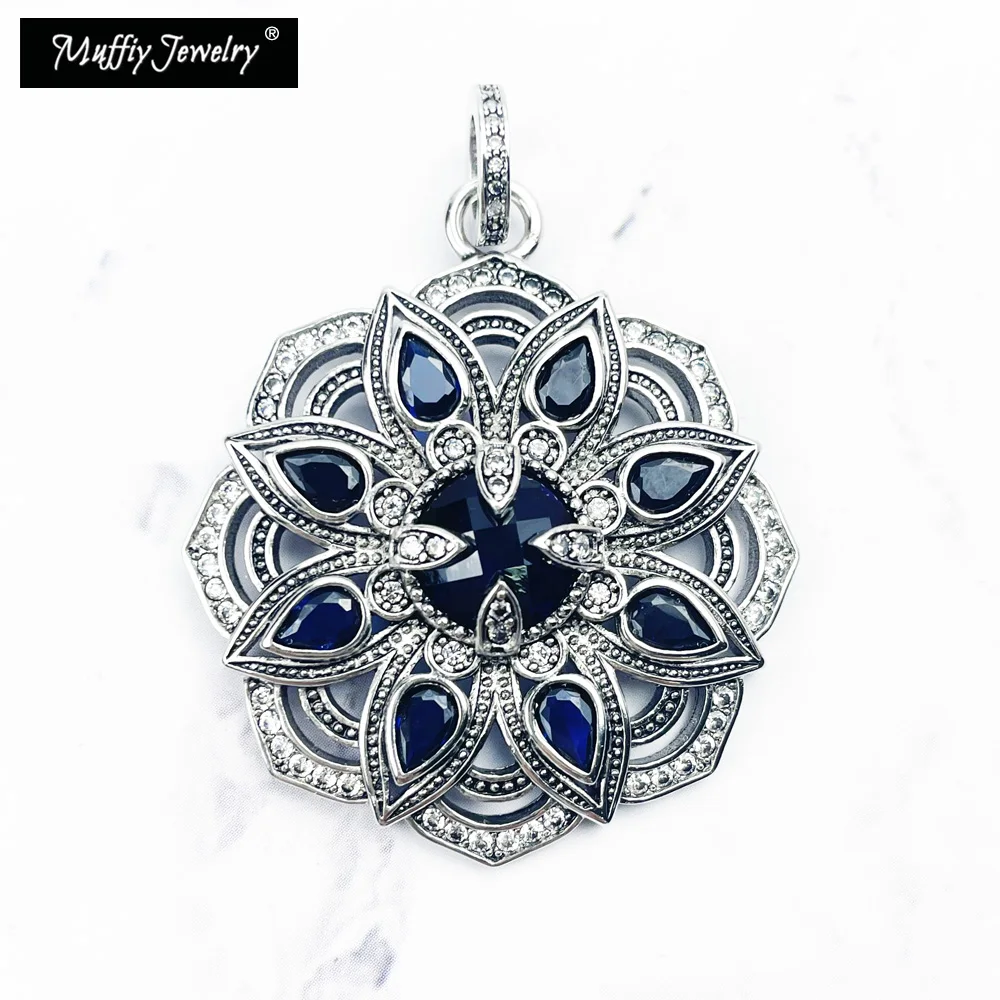 Ciondolo Blue Lotus Flower 925 Sterling Silver Zirconia Brand New Europe Style Soul Fine Women Jewelry Fit Collana Regalo Alla Moda