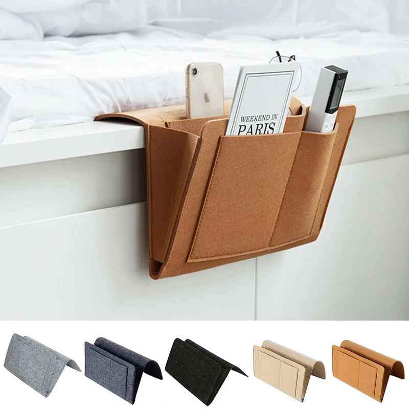 

1pc Felt Bedside Storage Bag Pouch Bed Desk Bag Sofa TV Remote Control Hanging Caddy Couch Storage Organizer Bed Holder Pockets