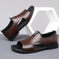 Sandales pour hommes marque chaussures décontractées en plein air mode chaussons pour hommes chaussures de plage confortables haute qualité en cuir hommes sandales plates 4