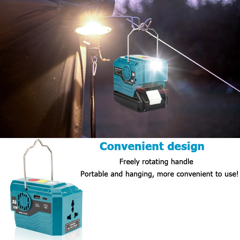 For Makita/Bosch/Dewalt/Milwaukee 18V Battery Outdoor Portable Inverter 200W AC
