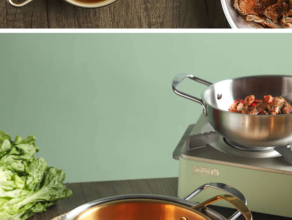 Golden Noodle Pot Korean Style Stainless Steel Soup Pot Gas Induction Pot 20 Cm