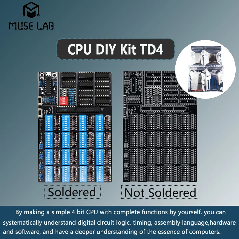 Kit de CPU DIY La CPU TD4 hace una CPU simple de 4 bits usted mismo Software de código abierto y PCB de hardware y todos los componentes opcionales