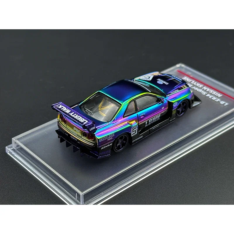 다이캐스트 자동차 모델 컬렉션 교체 휠, 슈퍼 실루엣 눈부신 크롬 색상, CM 1:64 LBWK GTR R34 ER34