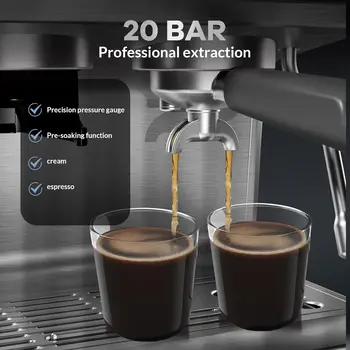 Espresso Machine with Grinder 20 Bar Semi-Automatic Coffee Maker PID Control Milk Frother Steam Wand 95Oz Water Tank for Home 5