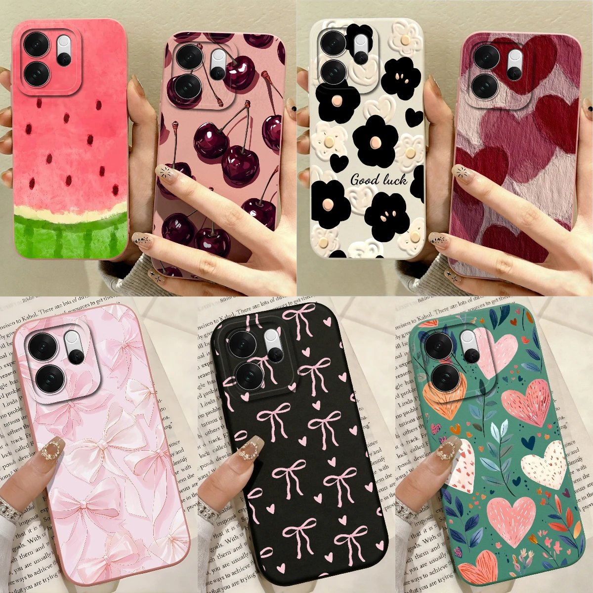 Colorful Heart Lens Protection Anti-Drop Liquid Silicone Phone Case