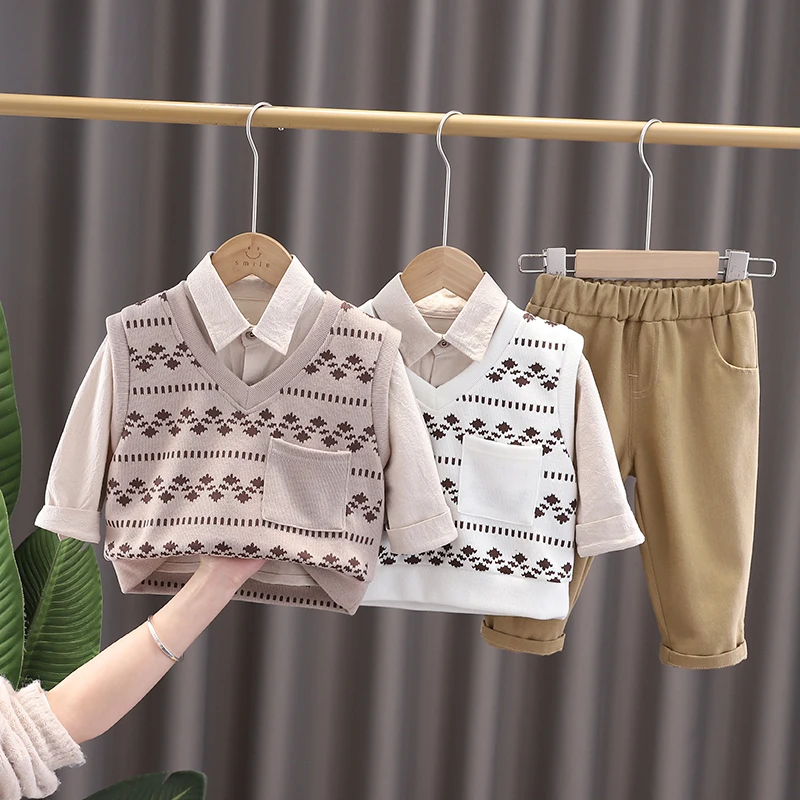 

Baby Girls Cotton Clothes Spring Autumn Children Shirt Sweater Vest Solid Shirt Pants 3Pcs/Set Infant Outfit Kid Fashion Toddler