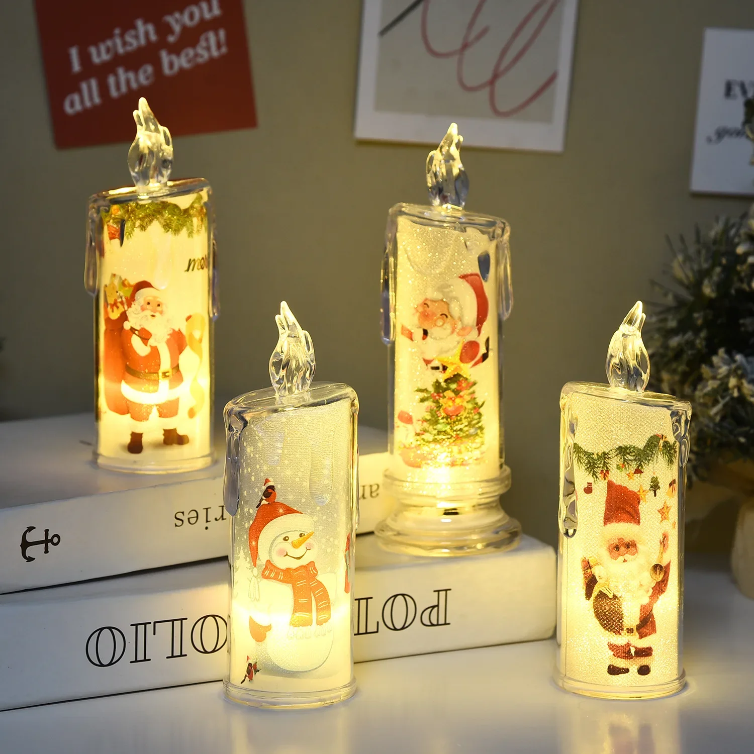 Christmas Candle Electronic Candle LED Simulation Flameless Xmas Gift Santa Claus Night Lights Christmas Decoration
