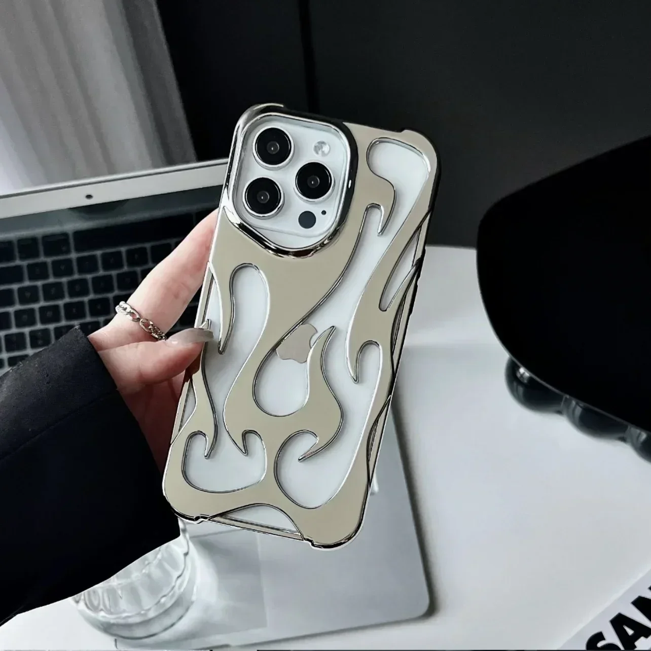 Sleek 3D Flame Pattern Shockproof Phone Case - Fashionable Hollow Slim Design