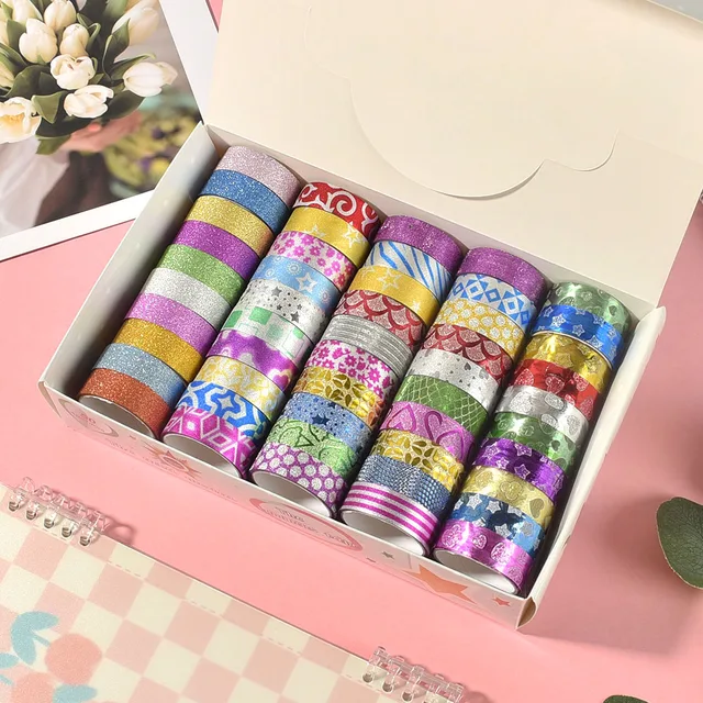 50 Rolls Random Design Glitter Washi Masking Tape Set Decorative Craft Tape Collection for DIY and Gift Wrapping 1
