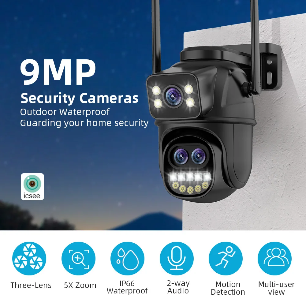 

Беспроводная IP-камера с тремя объективами, IP66, 9 МП