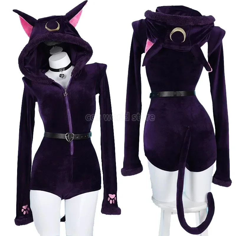 

Костюм для косплея аниме Luna, женское пикантное боди на молнии с капюшоном, костюм-носки, милый комбинезон с кроликом для девочки, Униформа, мультяшная плюшевая Пижама