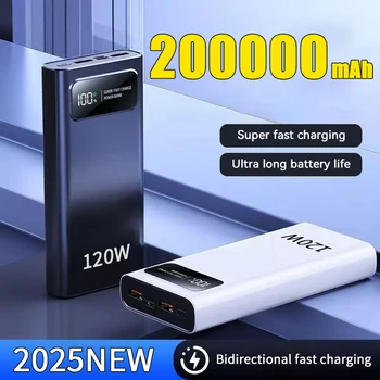 200000mAh Power Bank 120W Super Fast Charging Battery High Capacity Digital Display Power Bank For Xiaomi  iPhone Samsung Huawei