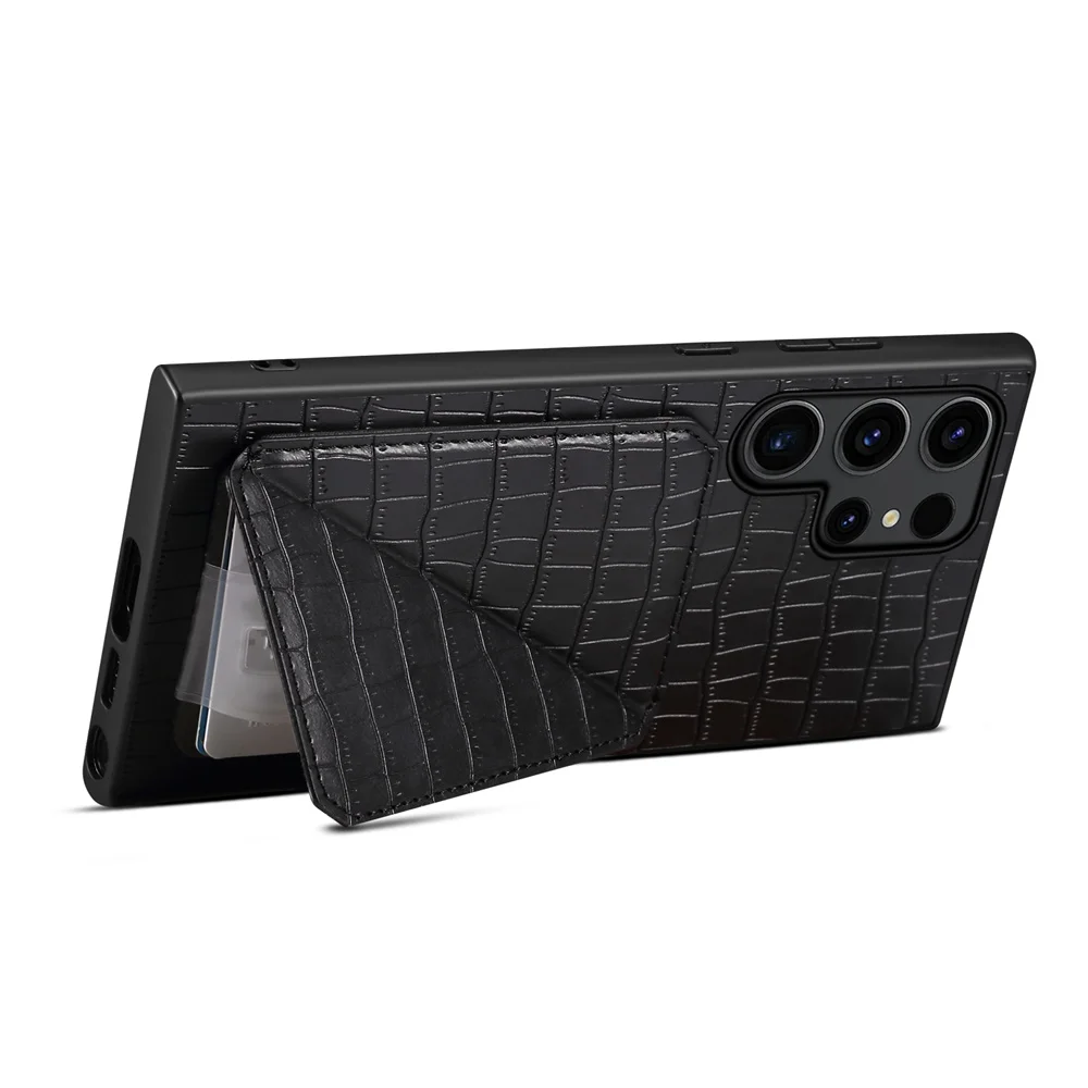 Denior Luxury 3D Texture Daul Card Slots Holder Leather Case for Galaxy S24 Ultra S23 S24+ S21 FE Leather Card Bag Wallet Case