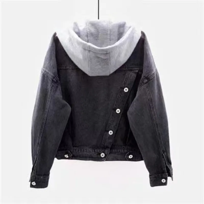 2023 Autumn/Winter New Korean Hooded Denim Coat Women's Short Fashion Large Pocket Jacket Casual Top Women Coat and Jackets