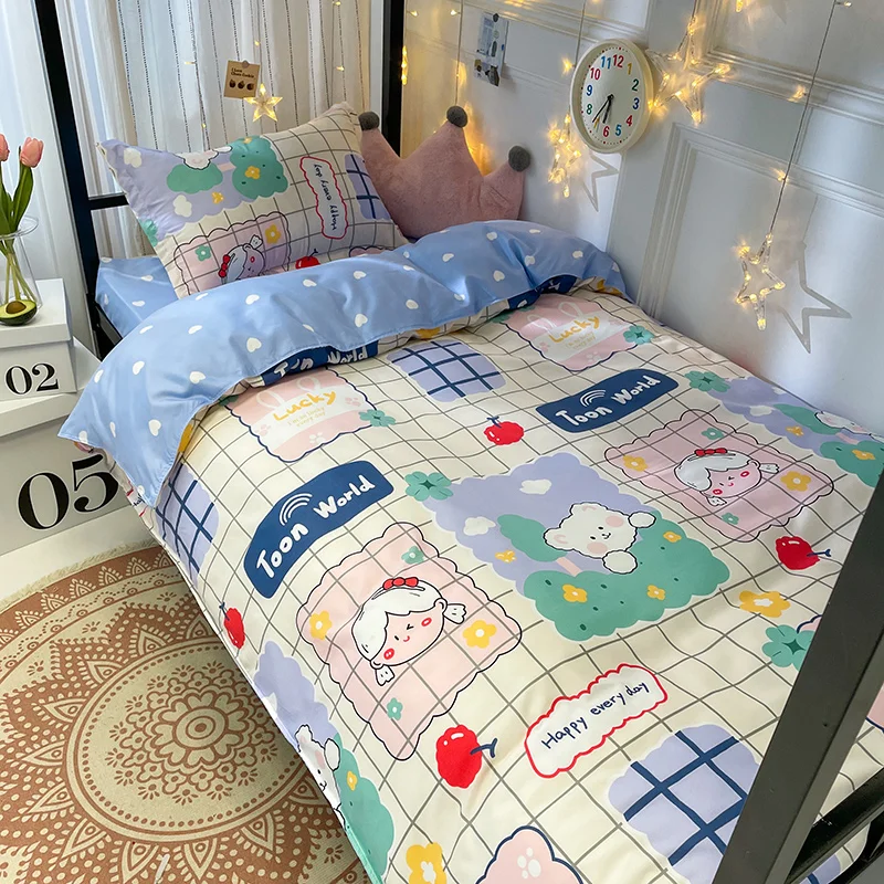 Cute Strawberry Bedding Set Pink Duvet Cover Flat Sheet Pillowcase Soft Bed Linens Single Girls Dormitory Bedroom Home Textile 6
