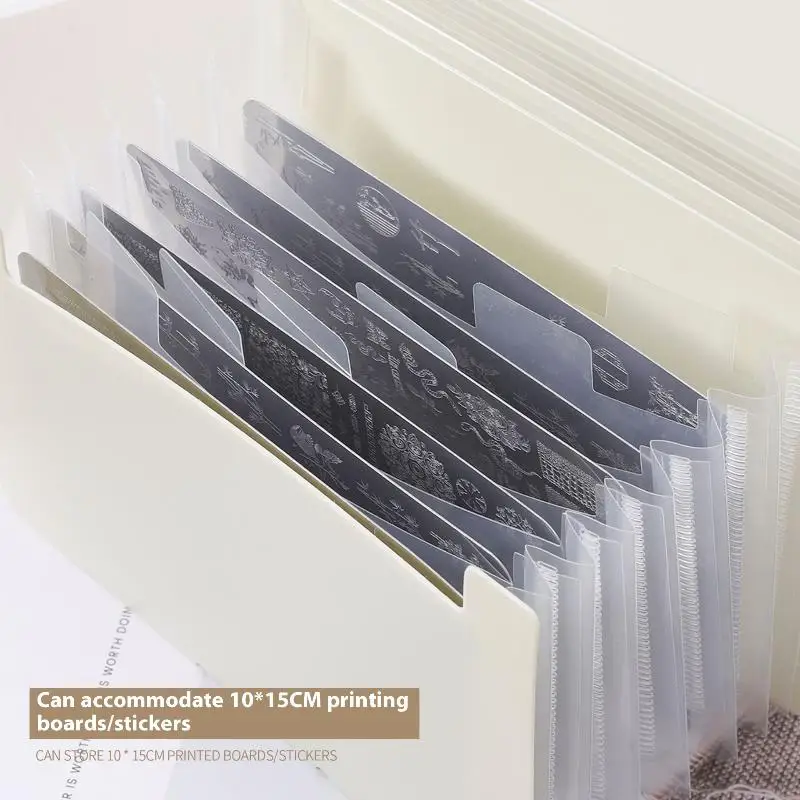 A6 오르간 백 직사각형 네일 아트 스탬핑 플레이트 홀더 7슬롯 빈 템플릿 보관 오거나이저 북릿 네일 플레이트 케이스