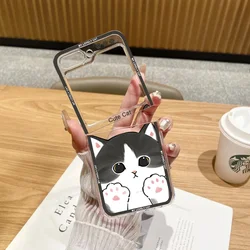 Cute Cartoon Animal Cat Transparent Folding Phone Case | Durable Hard Cover - Galaxy ZFlip 8 (Style 1)