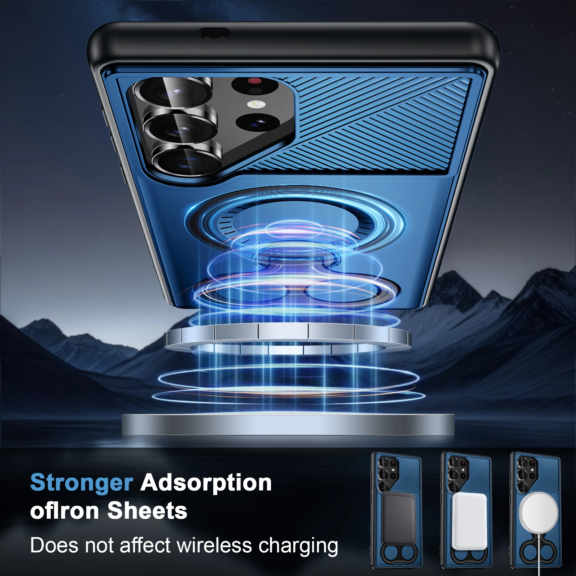 Premium Metal Ring Stand Magnetic Armor Case with Wireless Charging Support