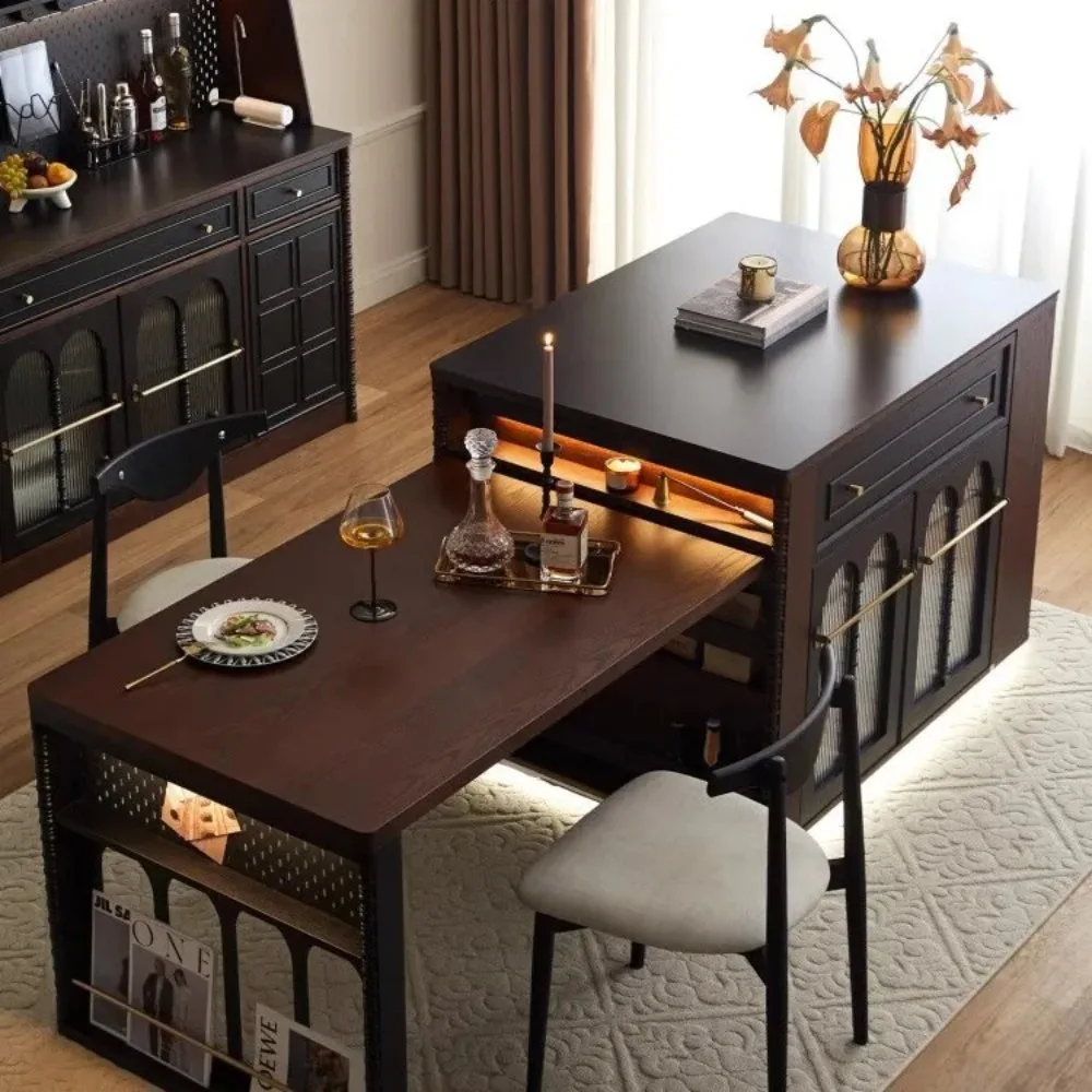 French solid wood island family small apartment dining table integrated ...