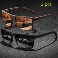 2 paires de lunettes de soleil vintage à motif à carreaux pour hommes et femmes, idéales pour la pêche et la conduite, design carré tendance de marque 1