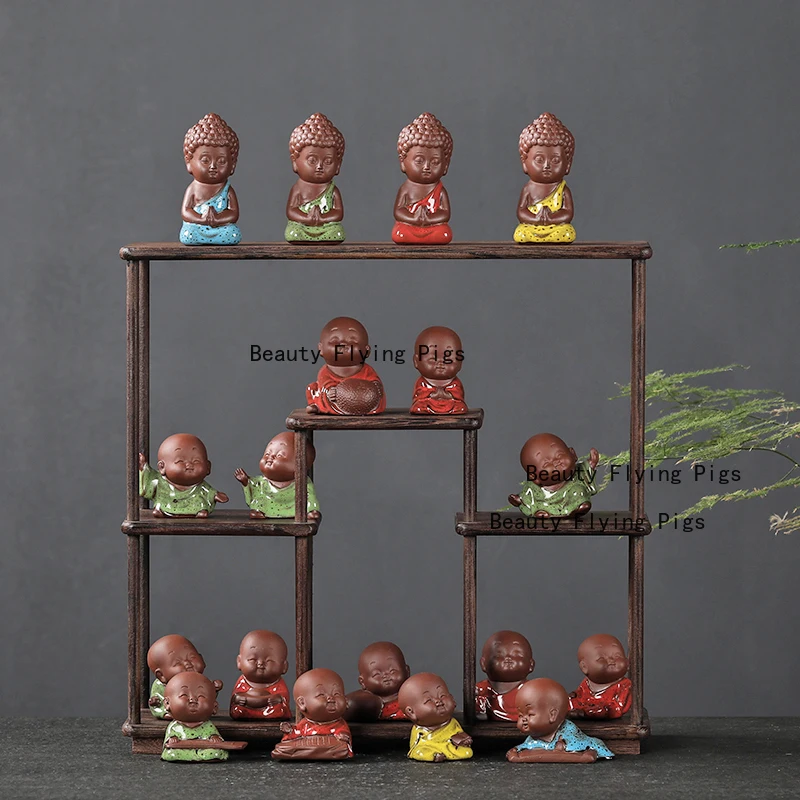 Little monk purple clay tea pet ornaments qin chess calligraphy painting flower pot decorations handicrafts