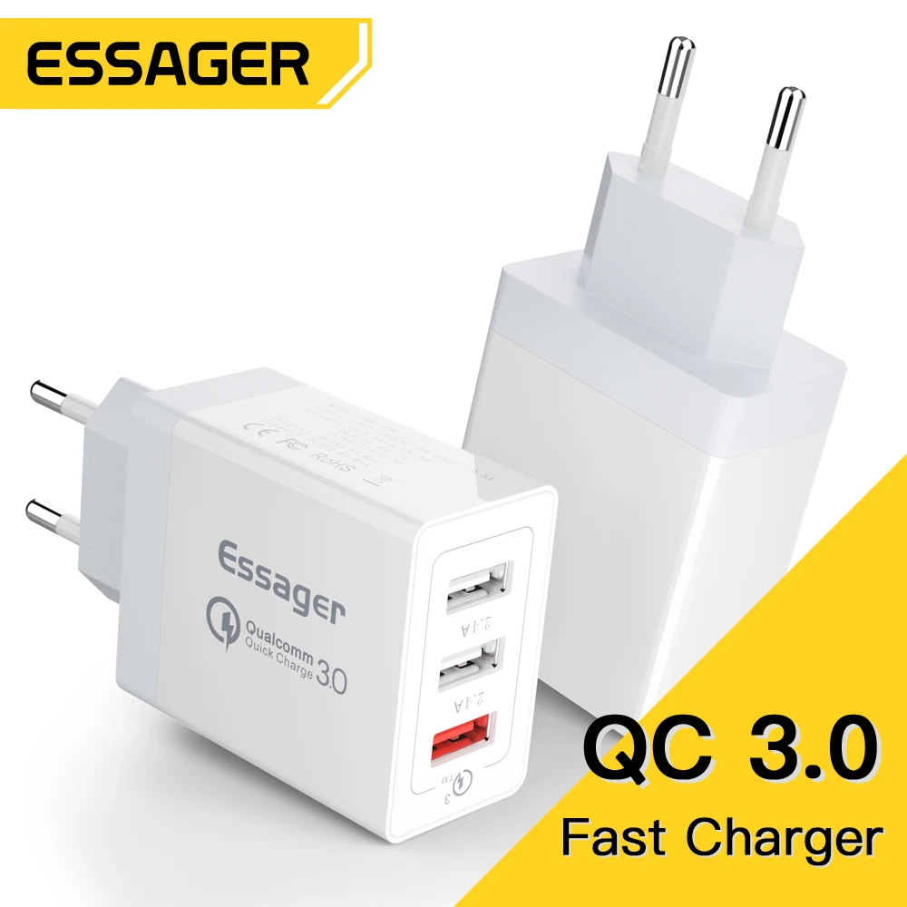 Essager 30W USB Type C Charger Quick Charge 3.0 For iPhone 14 Samsung  Xiaomi 3 Port Multi Plug Wall Mobile Phone Fast Charging