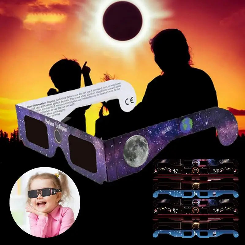 3/6/12pcs Solar Viewer Glasses Solar Eclipse Glasses Compact Size Ultra-light Comfortable Fit Certified Sunglasses For Safe Sun