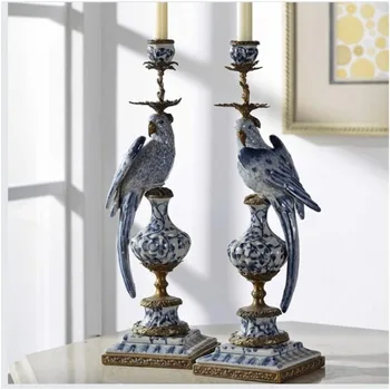 Parrot Candle Holder Copper Bracket,Nordic-Style Ceramic Candle Holder, Suitable for Living Room Kitchen Dining Room Decorate