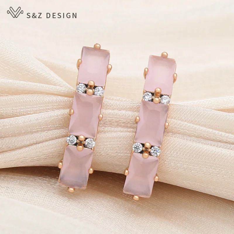 S&Z DESIGN New Fashion Champagne Gold Color Egg Shape Oval Crystal Drop Earrings For Women Wedding Jewelry Cubic Zirconia