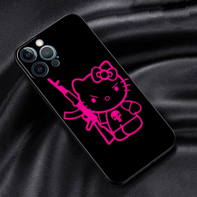 thumbnail image 1 of Funda de silicona para iPhone, carcasa negra, Hello Kitty, rosa, Kitty, blanco, 15, 14, SE, 13 Pro, 8, 7 Plus, 6s, XR, 11, XS, X, 12, Mini, 14 Pro Max, 1 of 5