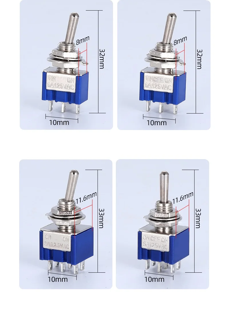 MTS-102 103 202 Serie 5/10 Stück Kippschalter 6A 125VAC On-On SPDT 6 mm Mini DPDT On-Off-On wasserdichte Kappe für elektronische Geräte – Detail 2