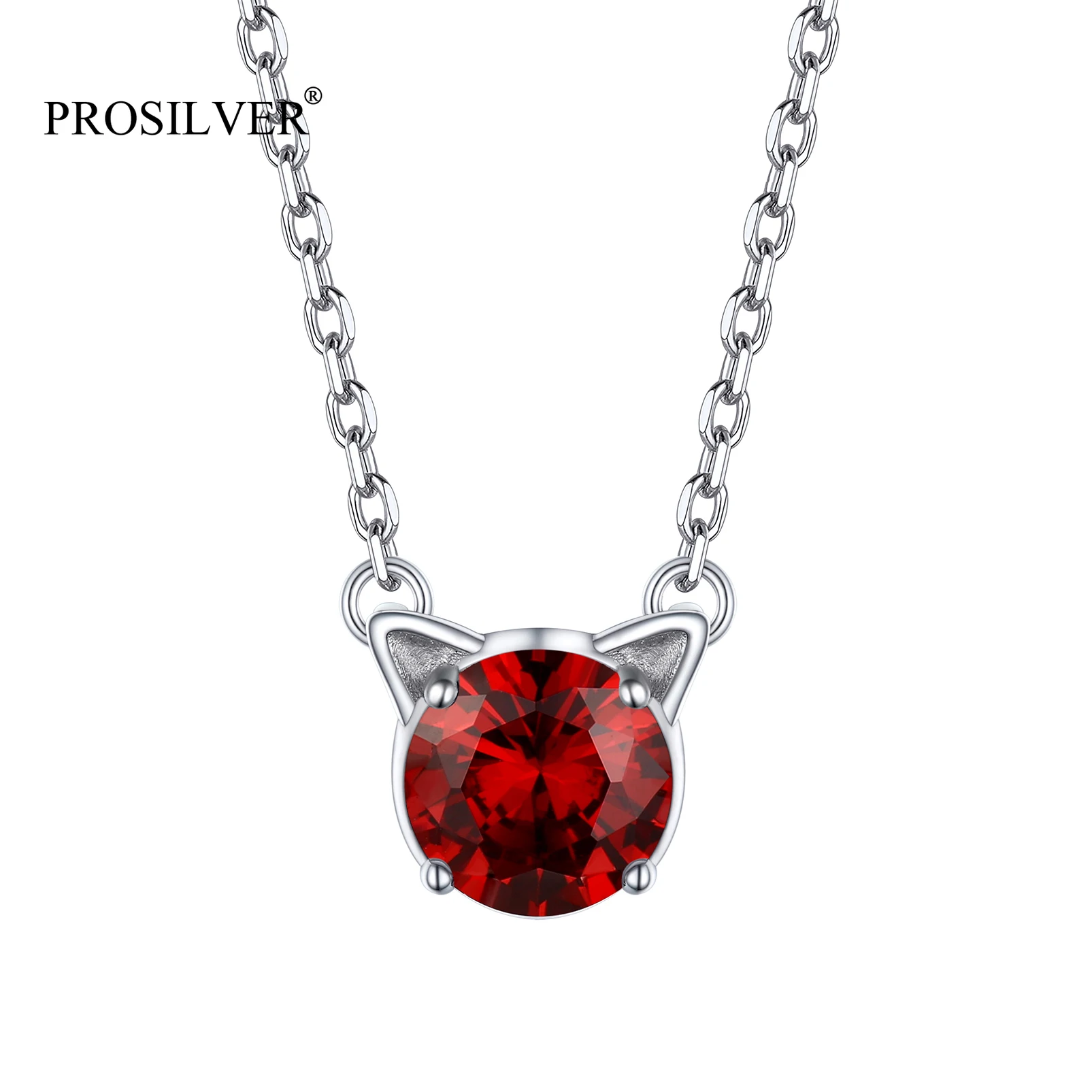 

PROSILVER Women Girl Silver 12 Months Birthstone Cat Ear Cute Pendant 925 Sterling Necklace Mother's Valentine Day Gifts P15191B