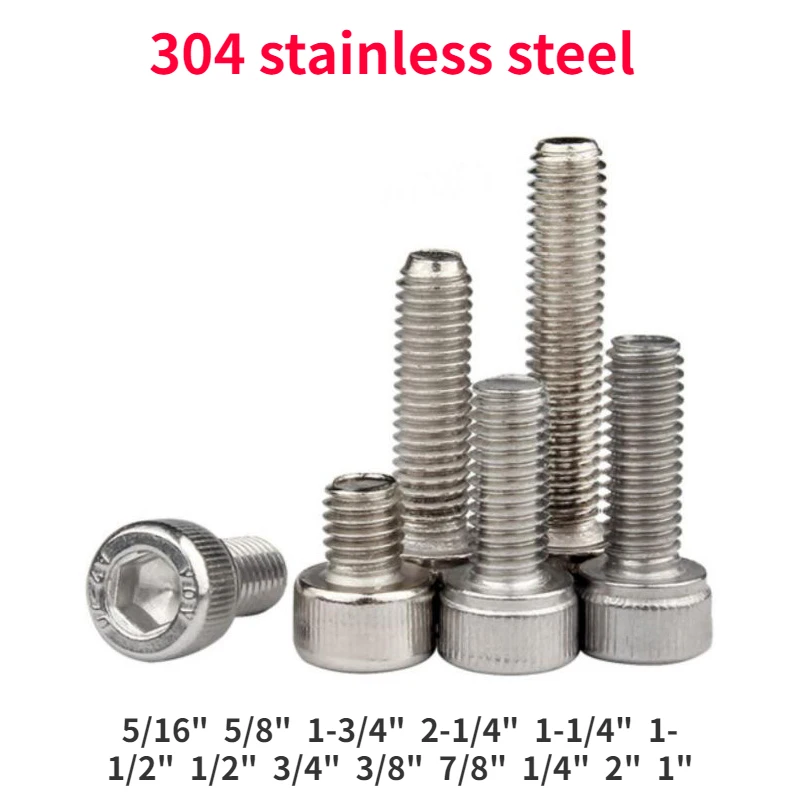 

10PCS #6 #8 #10 1/4 5/16 304 (A2-70) Stainless Steel Hex Socket Head Cap Machine Screw Metric Thread Allen Head Bolt