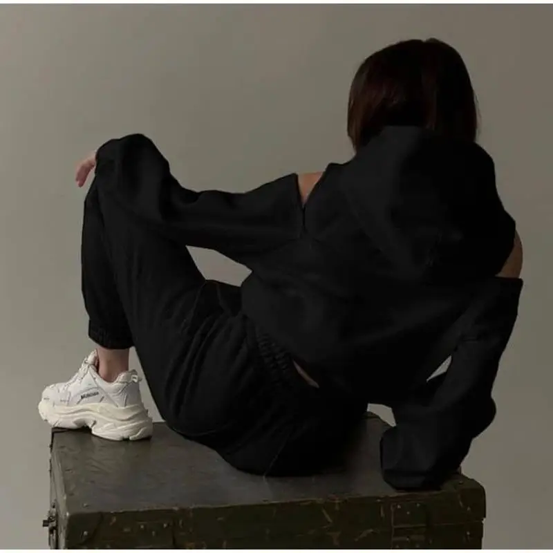Herbstmode, vielseitiges, langärmeliges Samt-Sweatshirt mit elastischem Band, europäischer und amerikanischer Sportanzug im einfachen Stil – Detail 5