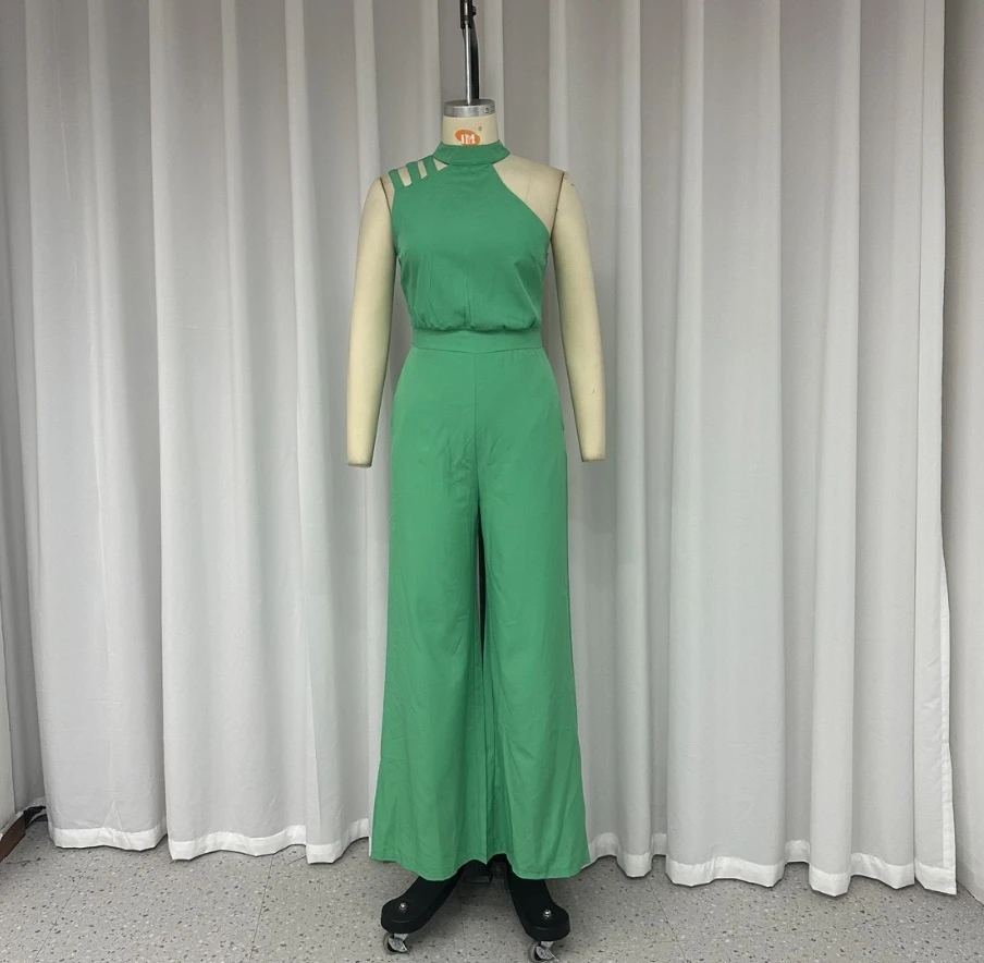 Fashion 2024 Women's Jumpsuit Casual Solid Color Irregular Hollow Cold Shoulder Wide Leg Pants Jumpsuit Elegant Female Clothing