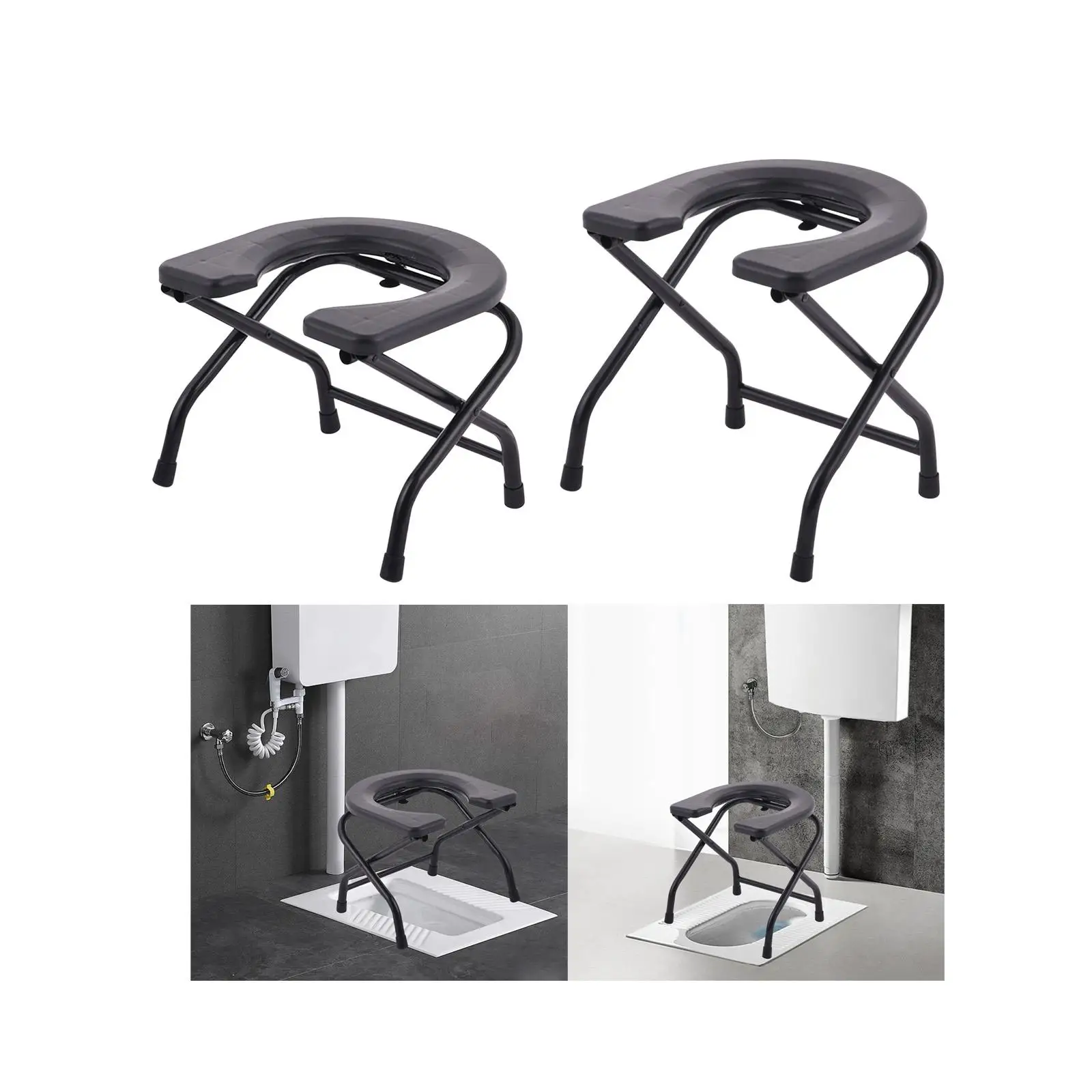 Folding Toilet Seat for Seniors - Squat Design with Stainless Steel Frame for Bathroom Use 3