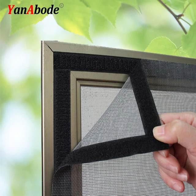 Écran de fenêtre auto-adhésif en Velcro noir, amovible et lavable, taille personnalisable, moustiquaires en Tulle, rideaux de contrôle des insectes d'été 1