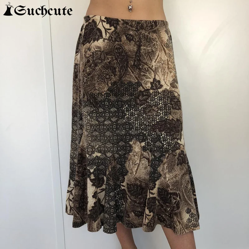 

Винтажная Юбка-миди с цветочным принтом, Y2K