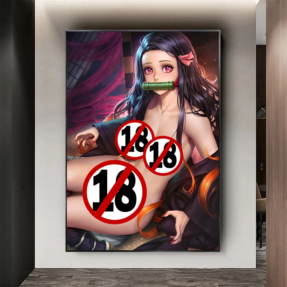 Hentai-Peinture sur toile Anime Demon Slayer, Kamado Nezuko nu sexy,  affiche de filles nues, impressions d'art mural, gérer