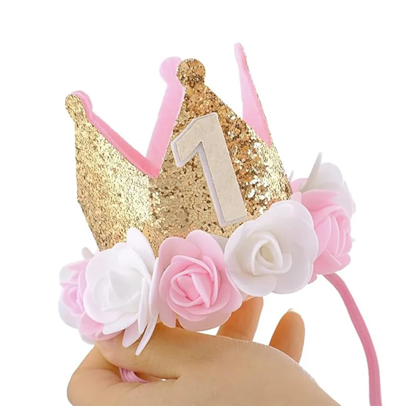 Baby Crown Hat Baby One 1 year old DIY Birthday Crown Handmade Accessories 1st Happy Birthday Party Headband Hat Baby Shower Party Supplies