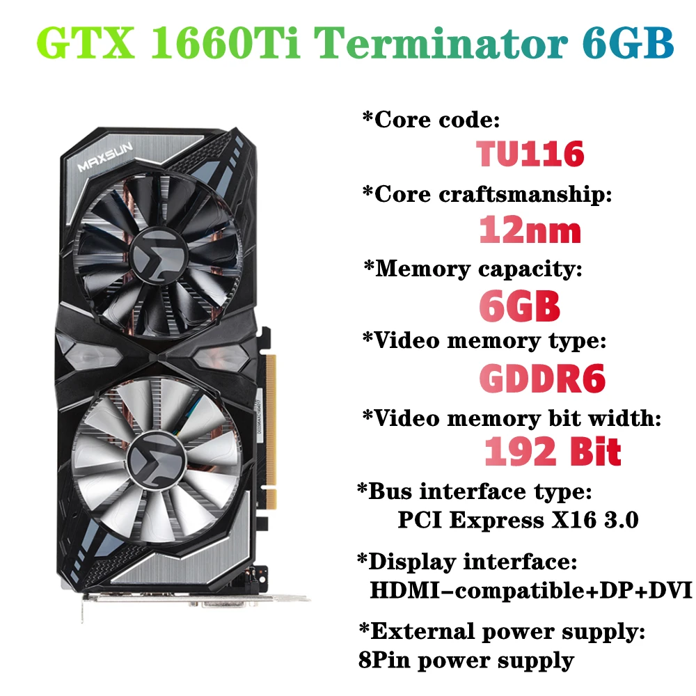 external graphics card for pc MAXSUN GTX 1650 Super 1650 Terminator 4GB DDR5 Graphic Card 1660 6GB GDDR6 GPU Video Gaming 12nm 128Bit For PC Computer Full New best graphics card for pc