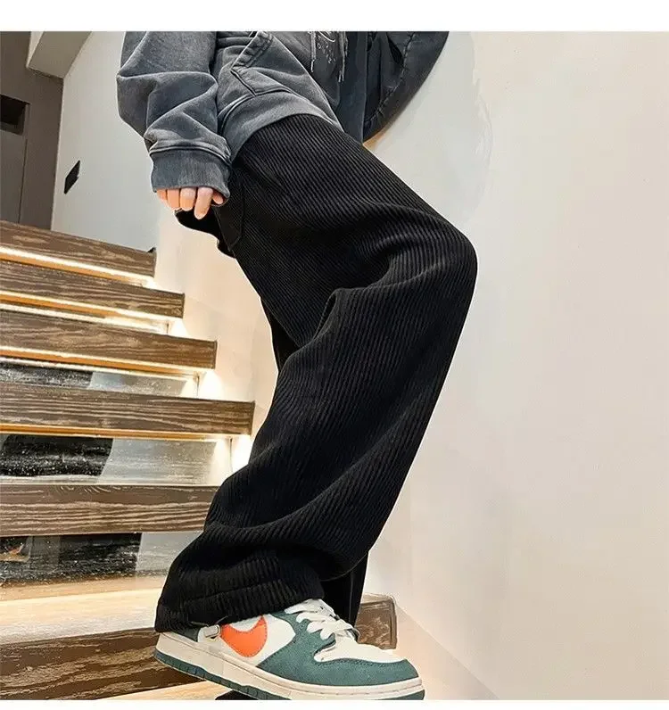 Description Picture 4 of itemAutumn Corduroy Straight Trousers Men Loose Solid Casual Drape Trousers Harajuku Fashion Drawstring Street Wide Leg Sweatpant