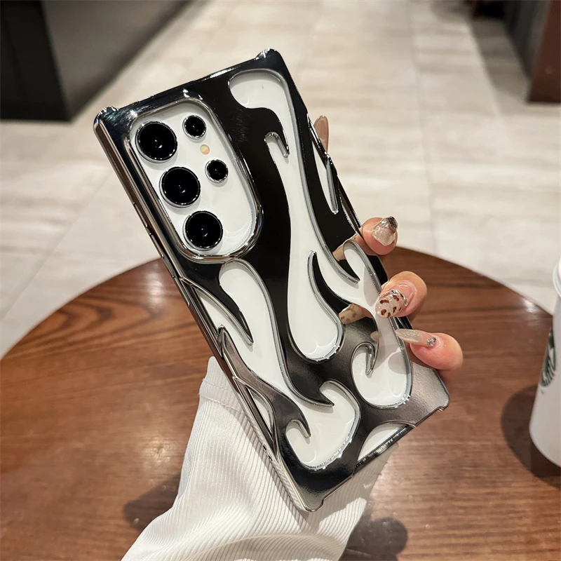 Luxury Plating Hollow 3D Flame Pattern Shockproof Soft Phone Case