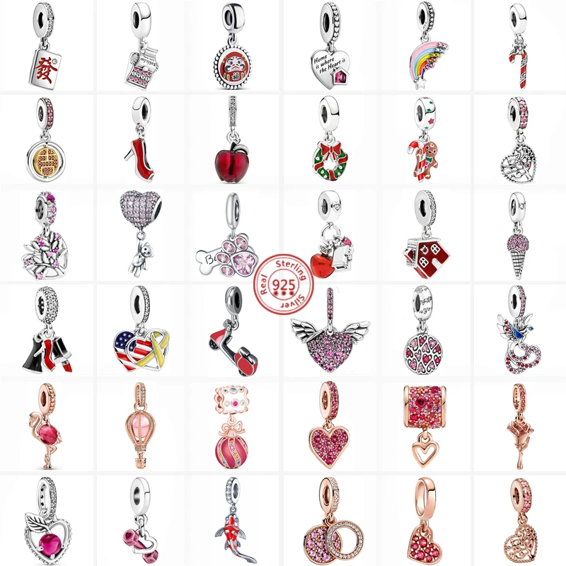 New Red Heart Wings Rainbow Flower Heels Ciondola Charm Perline Fai Da Te Fit Original Pandora Charms Bracciale Fai Da Te 925 Silver Fine Jewelry
