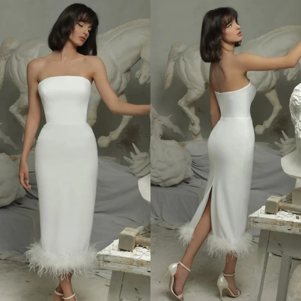 

Prom Dress Feather Simple Strapless Mermaid Formal Occasion Gown Платье Вечернее فساتين سهرة
