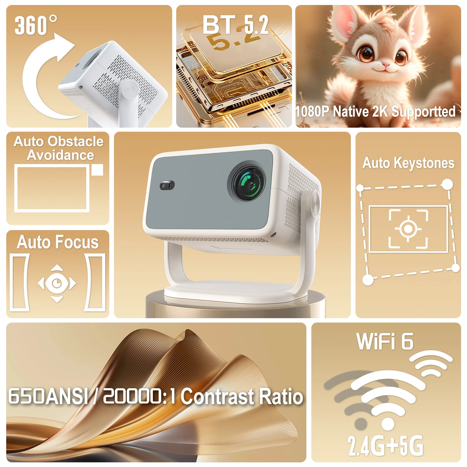 ApexTPVelec TP350 프로젝터 4K 안드로이드13 650ANSI 네이티브 1080P 프로젝터 자동 초점 홈시어터 시네마 휴대용 프로젝터