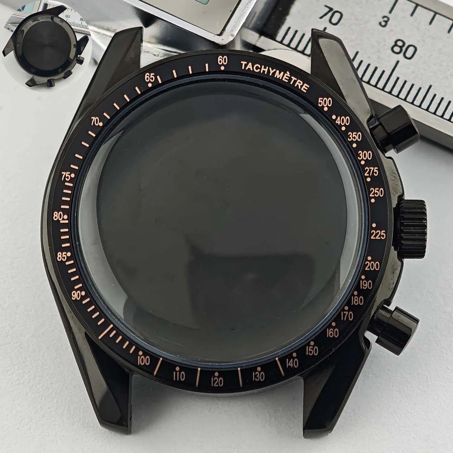 Men's 39.7mm Stainless Steel Watch Case with Moon Back Cover