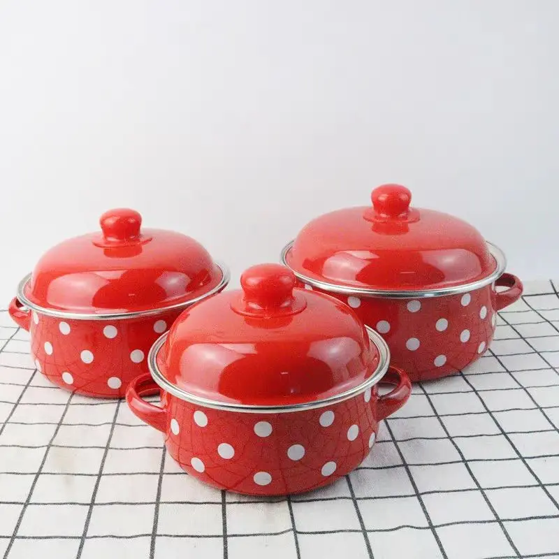 Thickened Enamel Saucepan Red Soup Pot Double-eared Small