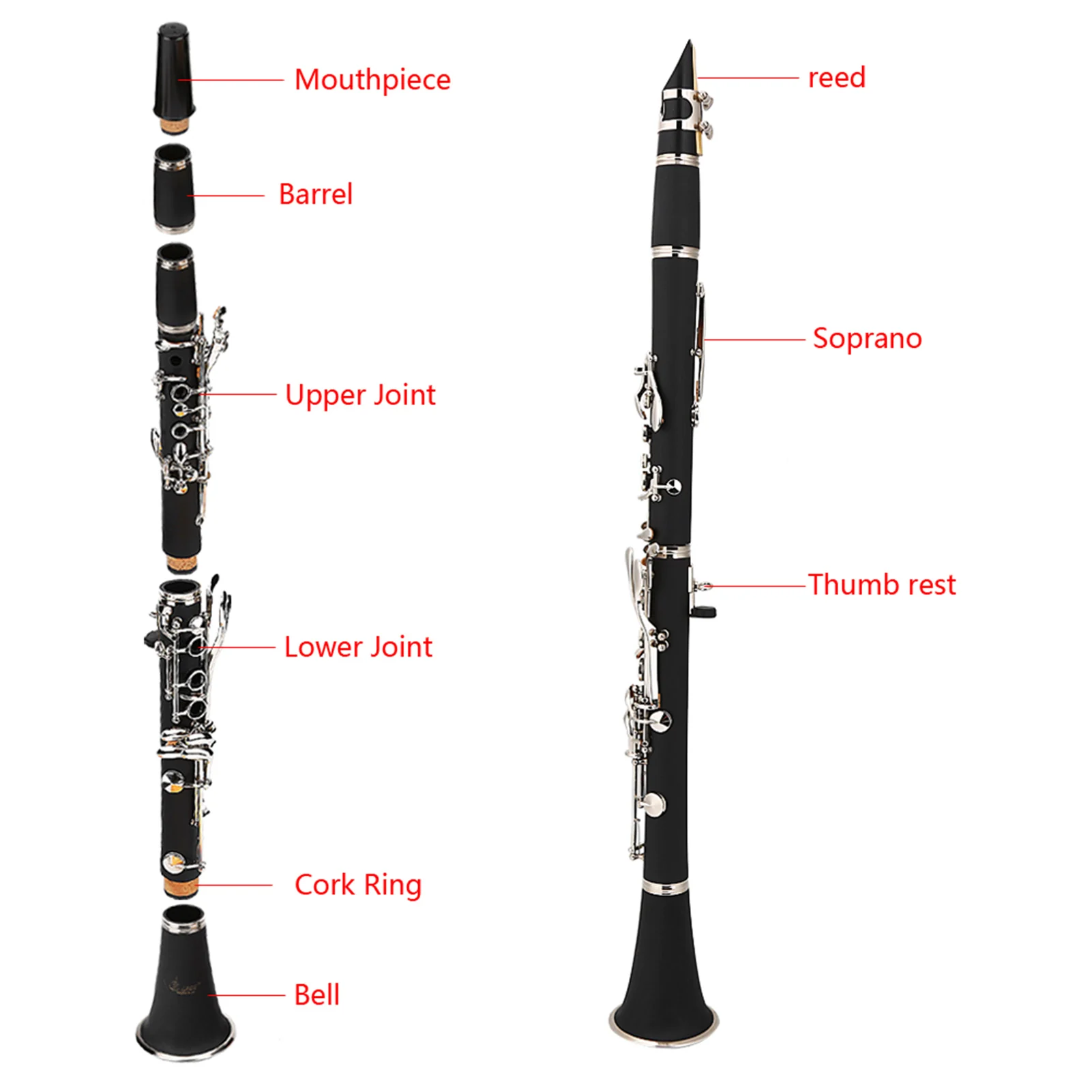 17 Key Descending B Tone Bakelite Clarinet with Reeds Cleaning Cloth Woodwind Instruments