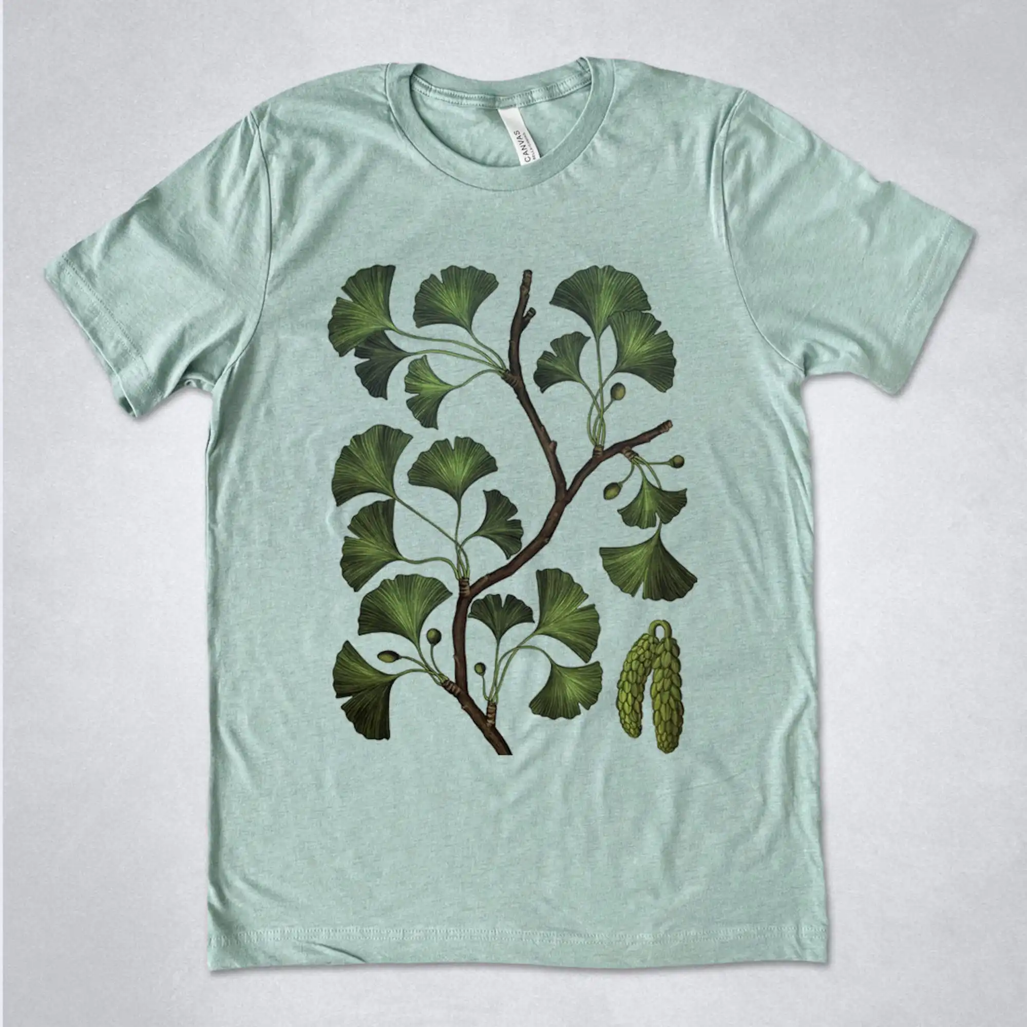 Ginkgo Biloba T Shirt Maidenhair Tree Vintage Plant Print Illustrazione Botanica Maniche Lunghe O Corte